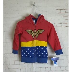 DC Wonder Woman Toddler Red Yellow Blue Hoodie Fleece Full Zip Jacket Size 3t
